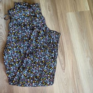 Floral, straight legged pants, slip on style with adjustable